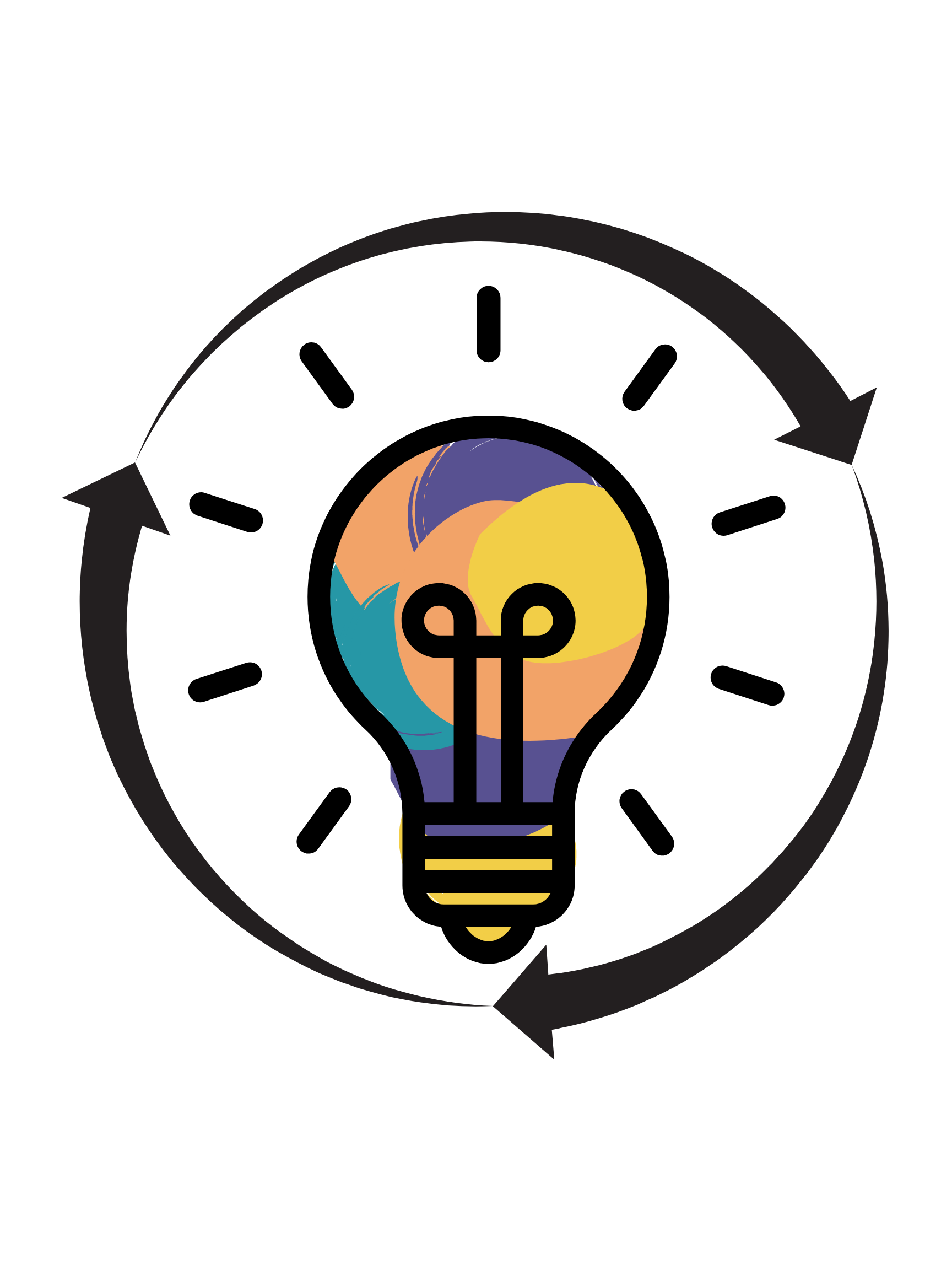 RLD logo; a colorful lightbulb within a circle of arrows